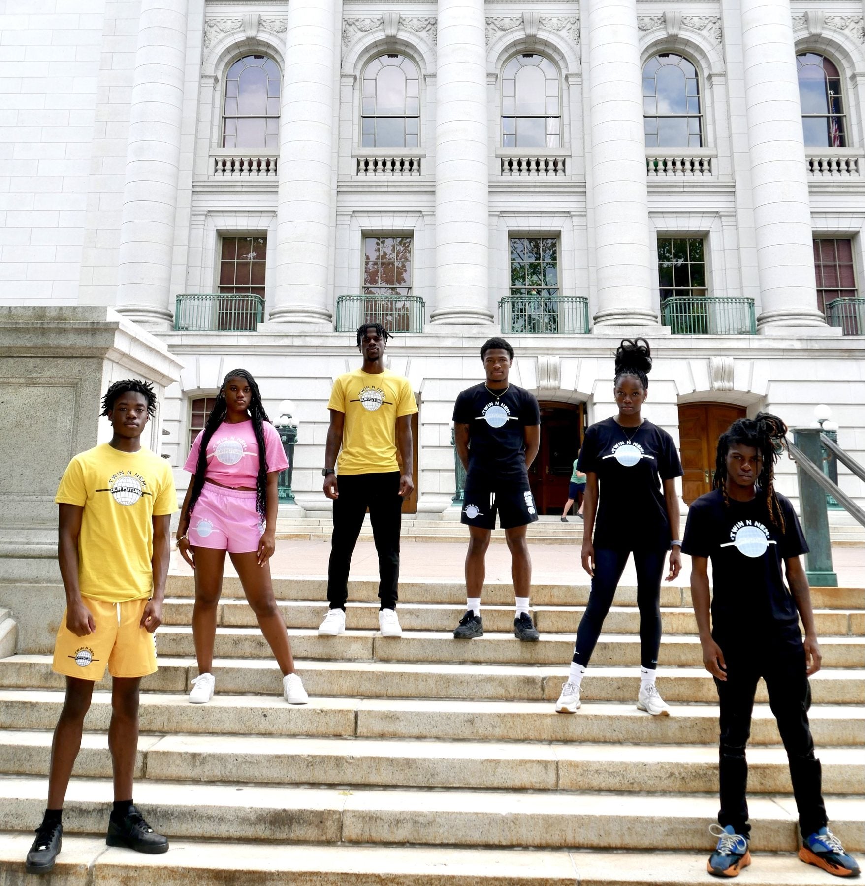 Young Twin n Nem models standing at the Wisconsin Capitol